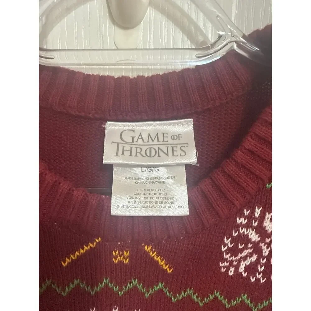 Game of Thrones Men's Dark Red Pullover Knit Fantasy Sweater Size Large Medieval